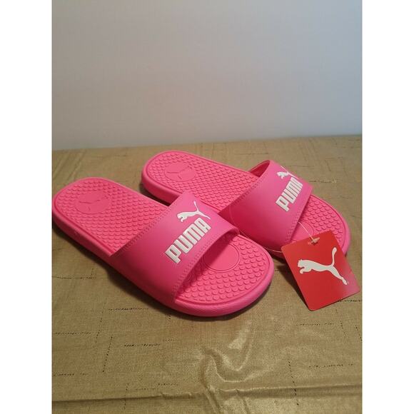 PUMA Women's Cool Cat‎ Knock- Out Pink/White Logo Slide Sandals - US 8 - Picture 1 of 6